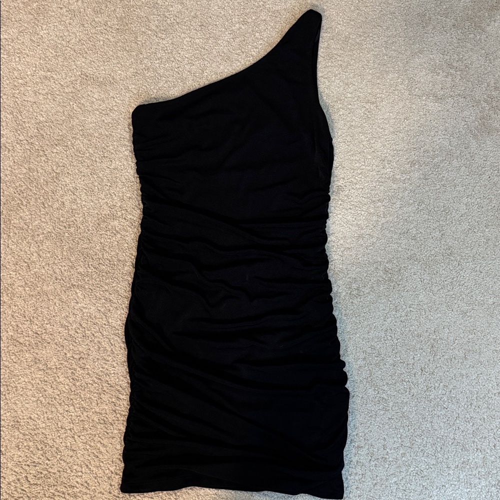 Forever 21 Little Black Ruched Mini Dress One Strap Asymmetrical Large L Party